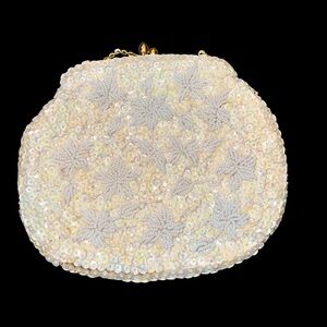 Vintage 60's Beaded Sequin Hand Bag Gold Hardware Made Hong Kong Wedding